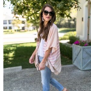 LOFT Striped Open Front Kimono Cardigan One Size